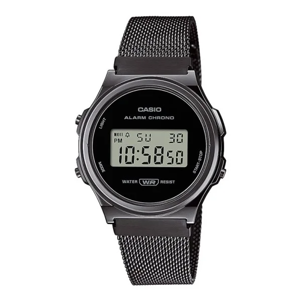Casio Digital Black Dial Stainless Steel Watch for Unisex, Black - A171WEMB-1ADF